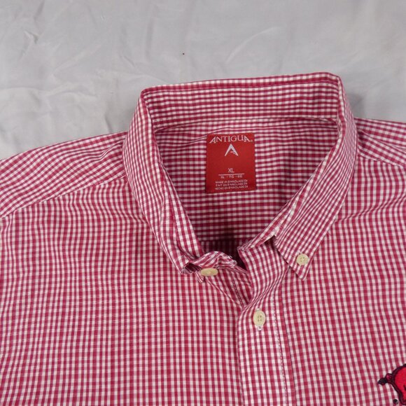 Arkansas Razorbacks Shirt Men XL Red Button Up Dress Check Plaid Pocket Adult - Picture 2 of 10